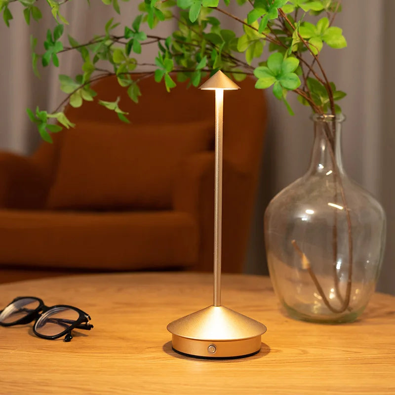 Rechargeable Cone Head Touch Sensor LED Table Lamp - 3 CCT Stepless Dimming for Restaurant Hotel Bedroom Bar Home Decor