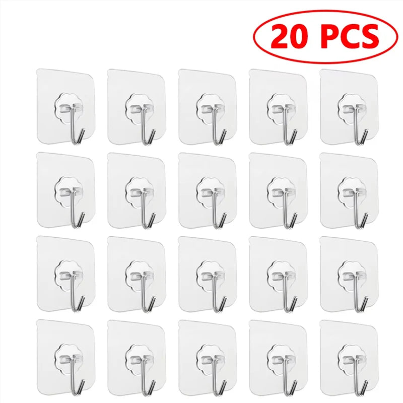 10/20 PCS Transparent Stainless Steel Self-Adhesive Hooks Bathroom Towel Clothes Storage Sticker Hooks Key Hangers Storage