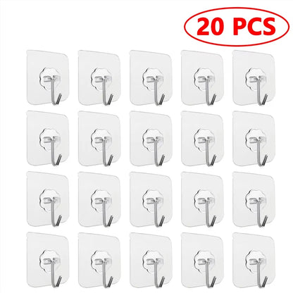 10/20 PCS Transparent Stainless Steel Self-Adhesive Hooks Bathroom Towel Clothes Storage Sticker Hooks Key Hangers Storage