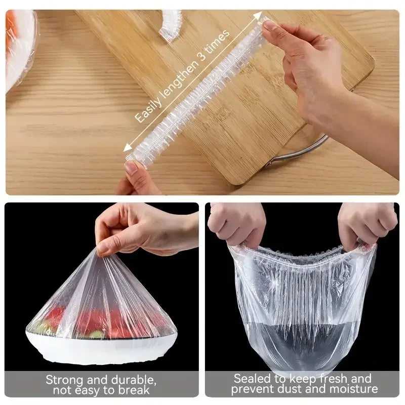 100pcs Disposable Food Cover Saran Wrap Bowel Cover Food Grade Fresh-keeping Plastic Bag Kitchen Storage Accessories