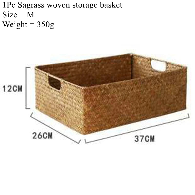 Woven Seagrass Basket for Home Decor, Natural Wicker Basket, Storage Basket, Fruit Bread Towel, Kitchen Table, Rattan