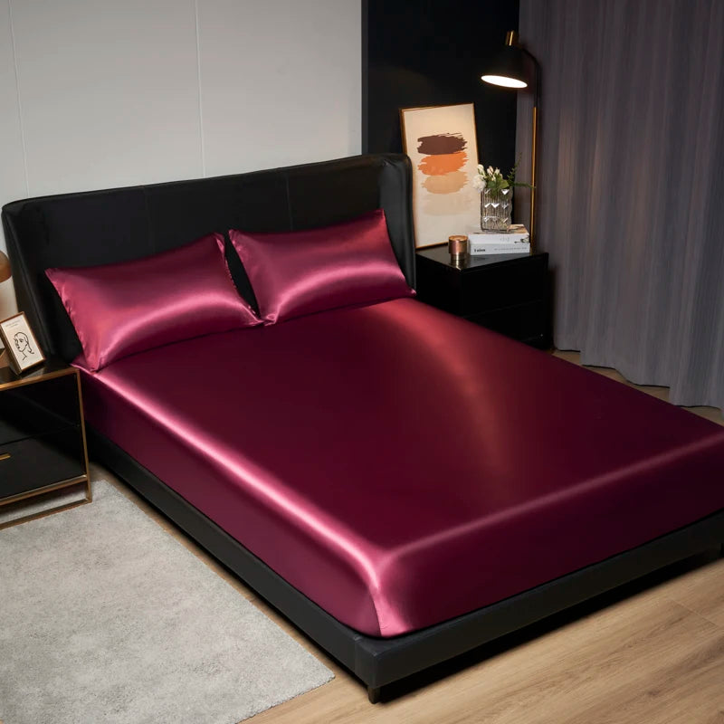Solid Satin Fitted Sheet - No Pillowcase Ultra Soft & Wrinkle Resistant Bed Cover for Mattress Deep Pocket Design