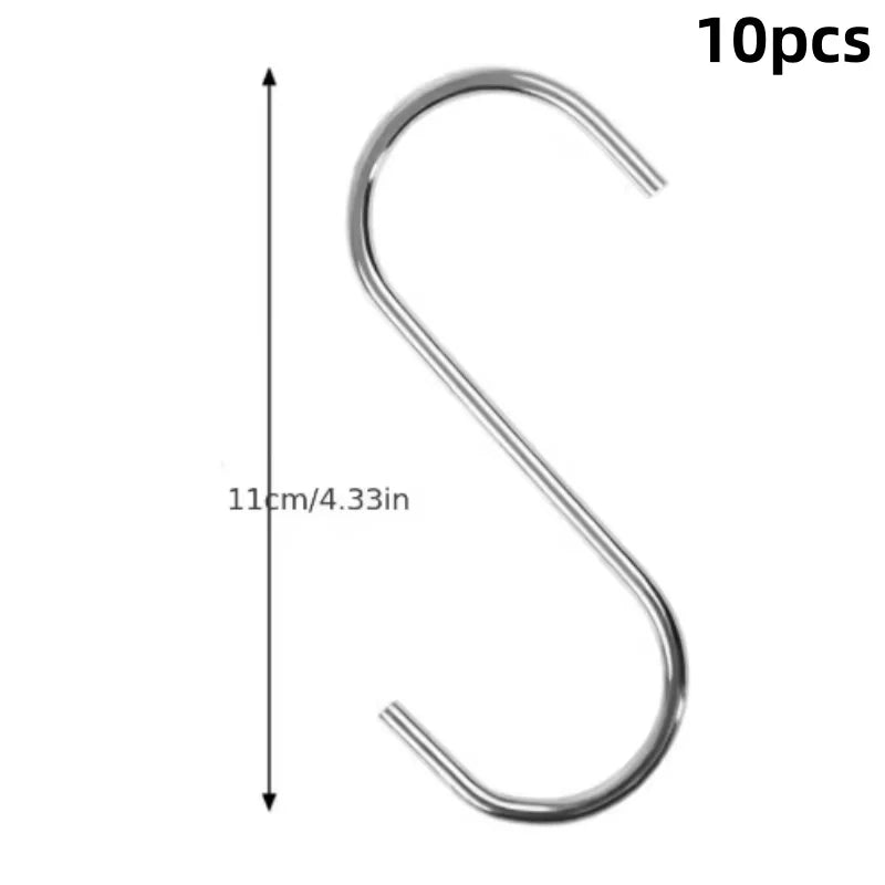 10pcs Stainless Steel S Shaped Hook Kitchen Bathroom Clothing Hooks Multi-functional Metal Hanging Hook