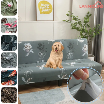 Printed Sofa Bed Cover Stretch Armless Sofa Cover Spandex Dust-Proof Furniture Protector For Bedroom, Hotel, and Home Decor