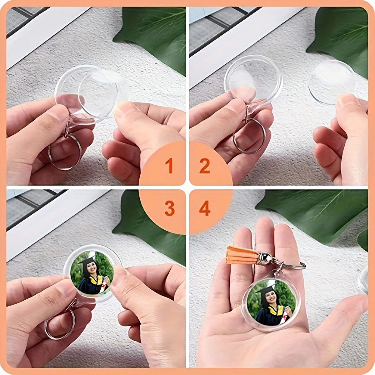 10pcs Transparent Photo Frame Keychain Tassels Snap-In Custom Insert Photo Acrylic Blank Keyring Clear Blank Picture Pendant