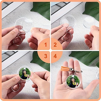 10pcs Transparent Photo Frame Keychain Tassels Snap-In Custom Insert Photo Acrylic Blank Keyring Clear Blank Picture Pendant