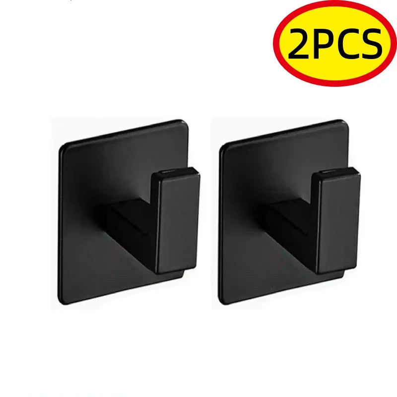 Black Self-Adhesive Wall Hooks Bathroom Towel Hook Living Room Door Back Keys Clothes Caps Hanger Robe Hook Storage Accessories