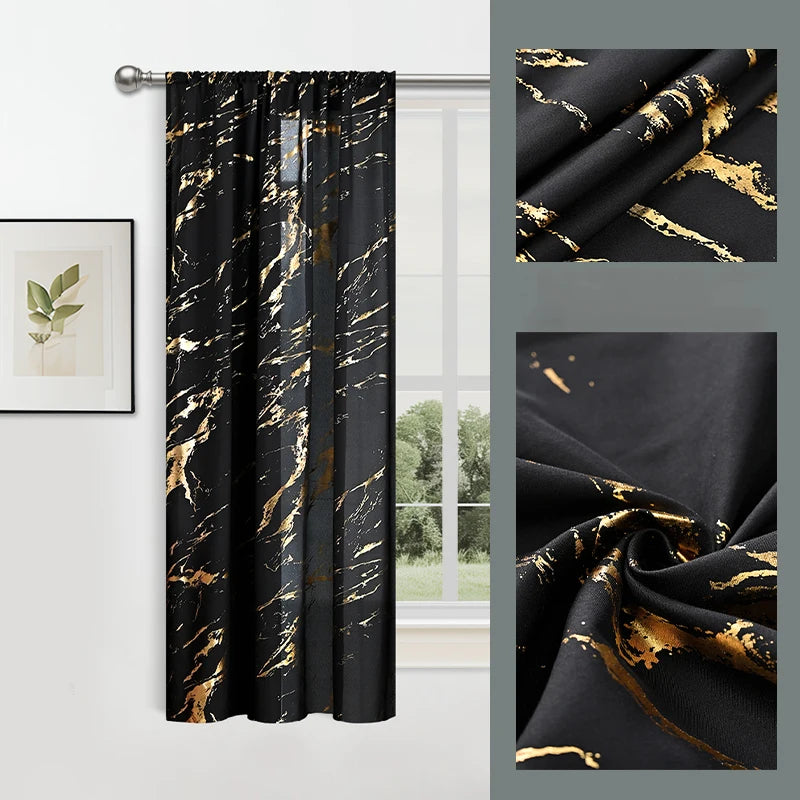 2pcs Luxury Marble Pattern Curtains with Rod Pocket, Blackout Curtains for Living Room, Bedroom, Home Decor, Window Curtains