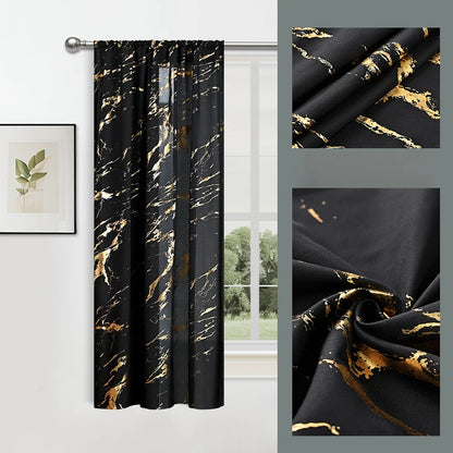 2pcs Luxury Marble Pattern Curtains with Rod Pocket, Blackout Curtains for Living Room, Bedroom, Home Decor, Window Curtains