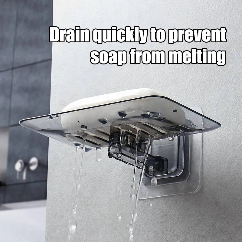 1PC Transparent Drain Soap Holder No Punch Paste Wall Mounted Shower Toilet Suitable For Plastic Storage Box