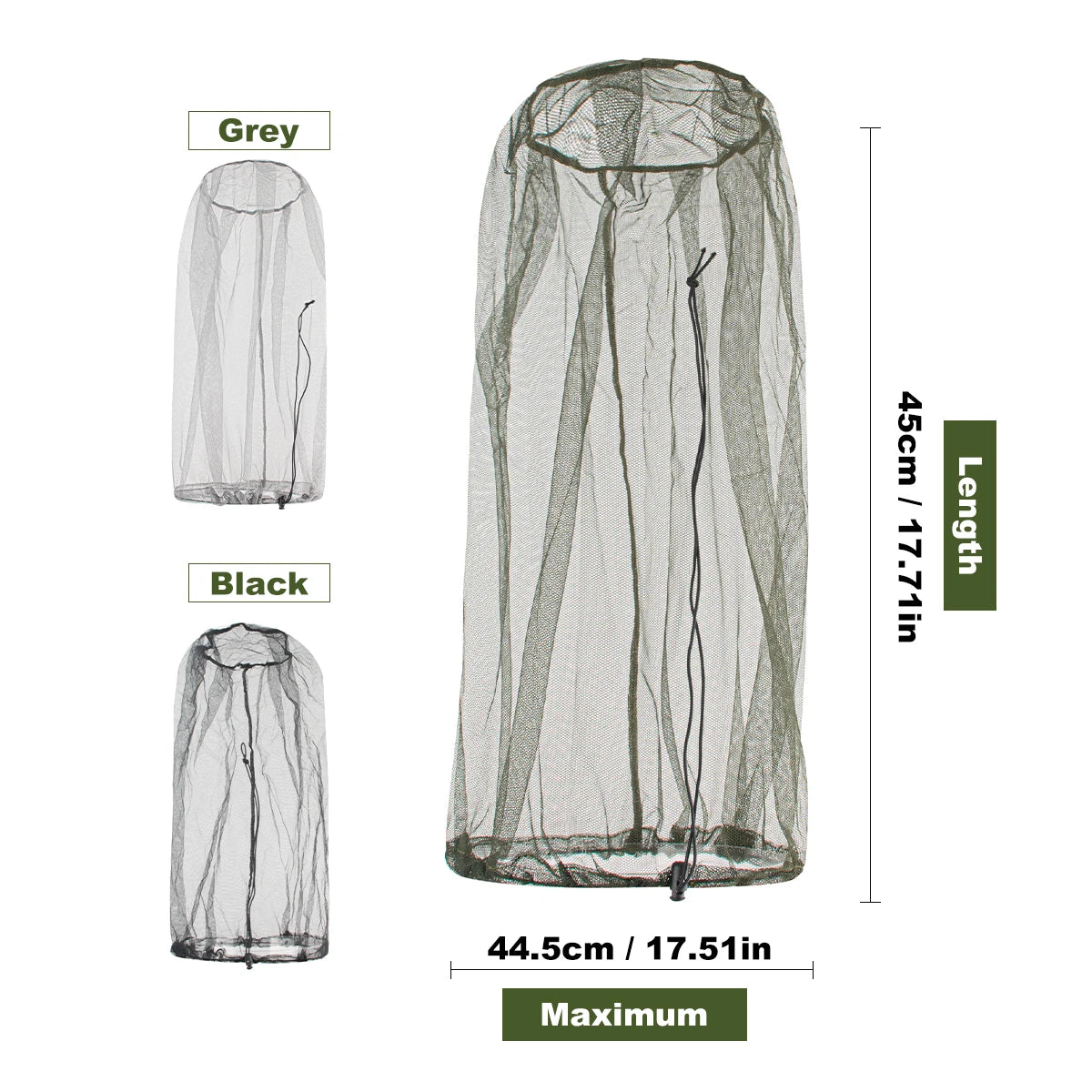 1Pc Ultra Large & Long Extra Fine Holes Mesh Soft Durable Fly Screen Premium Mosquito Insect Head Net Face Protector Camping Cap
