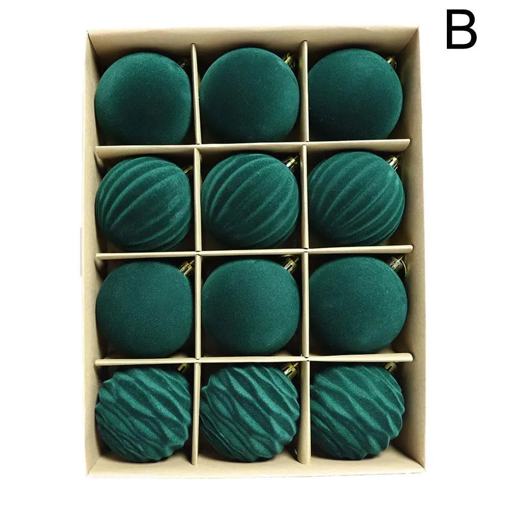 12pcs/set Flocked Velvet Christmas Balls For Tree Ornaments 6cm New Year 2026 Navidad Pendant Ball Home Decor Accessories