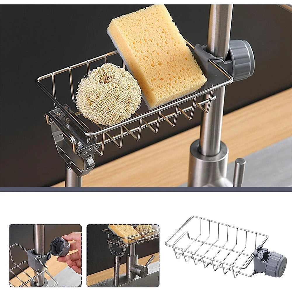 1PC Kitchen Sink Drain Holder Adjustable Height Flexible and Rotatable Hanging Faucet Rack  Suitable for Soap Sponges Brushes