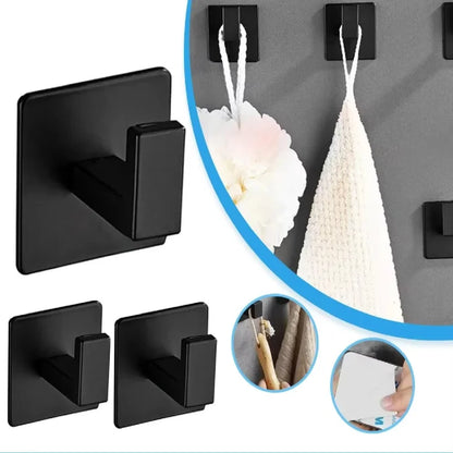Black Self-Adhesive Wall Hooks Bathroom Towel Hook Living Room Door Back Keys Clothes Caps Hanger Robe Hook Storage Accessories