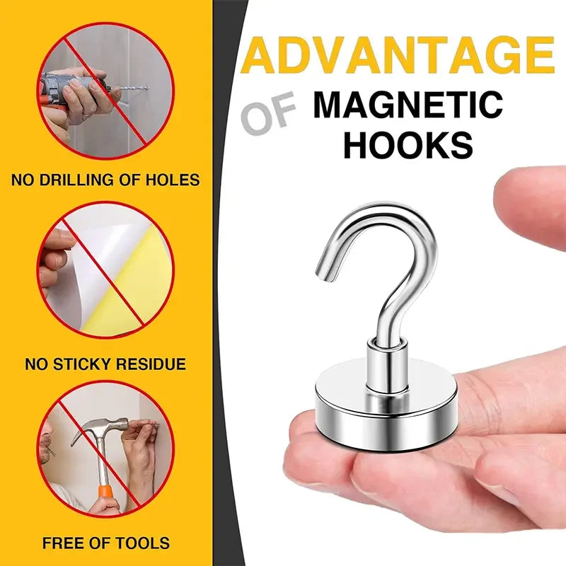 3/6Pcs Magnetic Hooks Heavy Duty, 25 LBS Strong Magnets with Metal Hooks for Refrigerator, Kitchen, Workplace