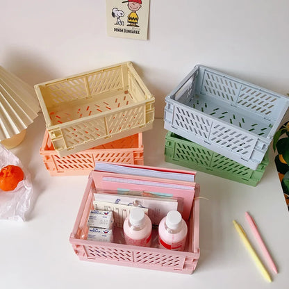 Foldable Storage Box with Handles Collapsible Crate for Toys, Cosmetics & Desk Organization