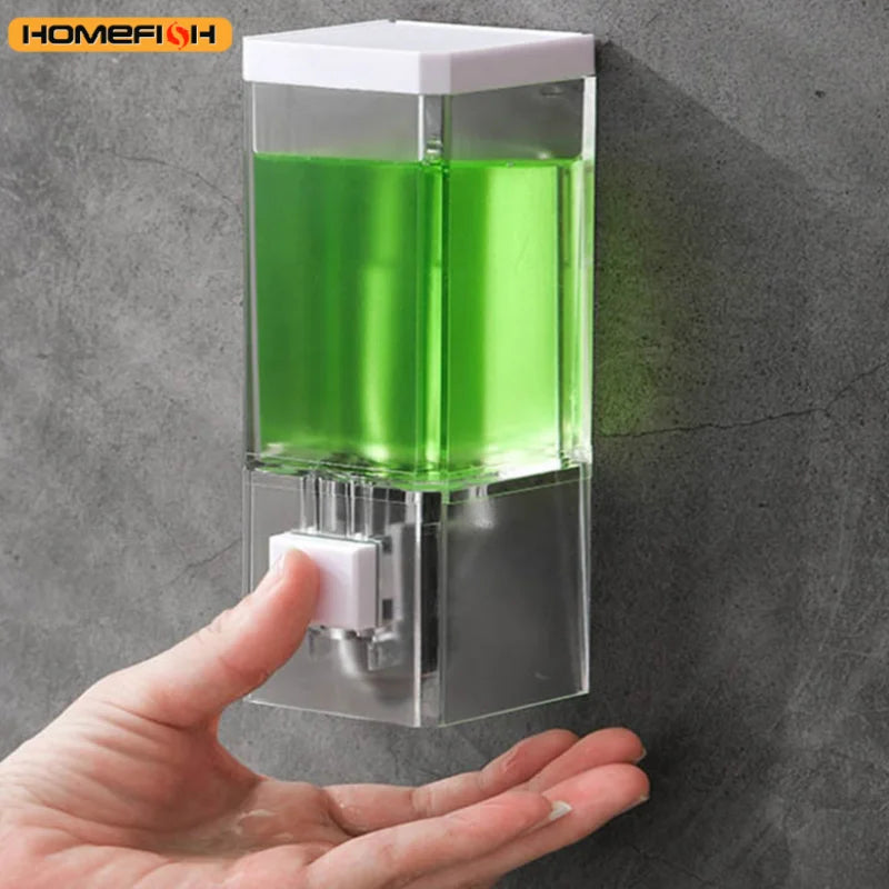 Homefish Wall Mounted Manual Press Soap Dispenser Punch-Free Traceless Installation Transparent Disinfectant Bottle for Bathroom