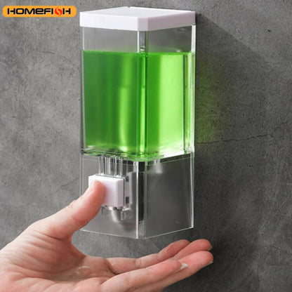 Homefish Wall Mounted Manual Press Soap Dispenser Punch-Free Traceless Installation Transparent Disinfectant Bottle for Bathroom