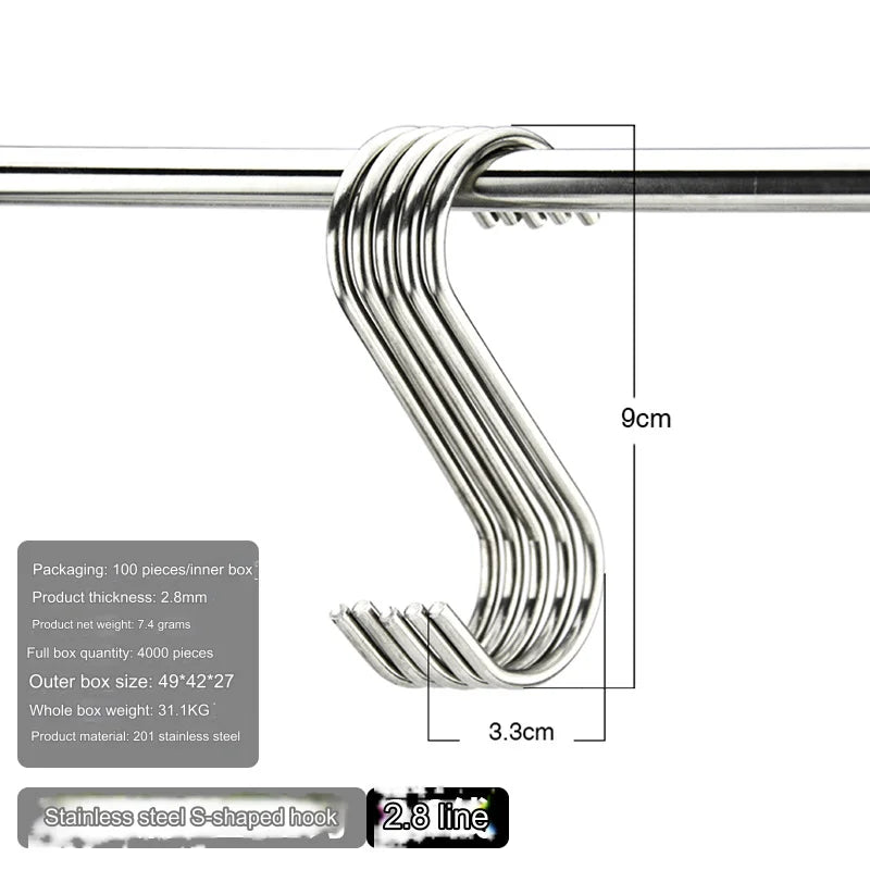 Stainless Steel S Hooks with Sharp Tip Utensil Meat Clothes Hanger Hanging Hooks for Butcher Shop Kitchen Baking Tools