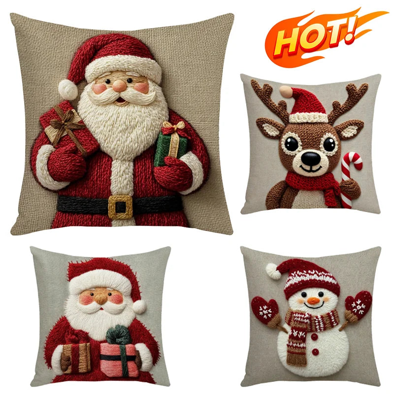 45cm Grey Red Christmas Pillowcase Cartoon Santa Snowman Elk Sofa Cushion Cover Home Bed Car Decor Merry Christmas 2025 2026