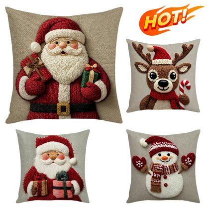 45cm Grey Red Christmas Pillowcase Cartoon Santa Snowman Elk Sofa Cushion Cover Home Bed Car Decor Merry Christmas 2025 2026