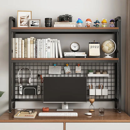 Bookcase Gaming Table Grid Bookshelf Desktop Multi-layer Wrought Iron Shelf Student Computer Desk Table  Wooden Shelves Rack