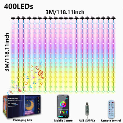 Smart LED Curtain Lights with DIY Pattern ,WiFi Window Fairy Light Outdoor Christmas String Lights for New Year Home Decor Gift