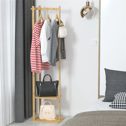 Bamboo Clothing Rack Corner Coat Rack Stand Hall Trees for Hallway Entryway