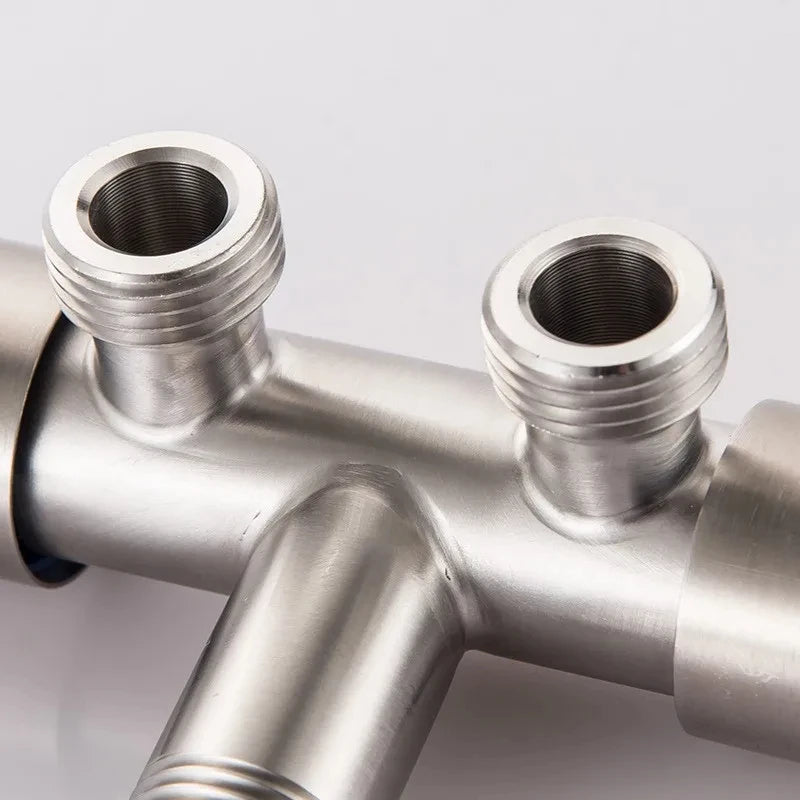LUHAIXIONGDI Stainless Steel Single Cold Water 1 In 2 Out Bathroom Toilet Angle Valve Washing Machine Double Outlet Water Tap