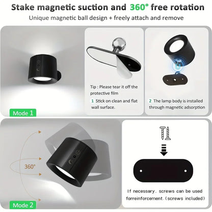 Double Head Magnetic LED Wall Lamp Rechargeable 360° Rotation Wireless Remote Control Spotlight For Bedroom Living Room Decor