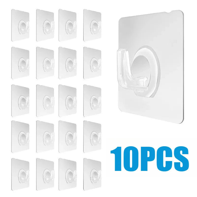 30PCS Wall Hooks Transparent Strong Self Adhesive Key Towel Door Wall Hanger Hanging Kitchen Bathroom Accessories Hooks