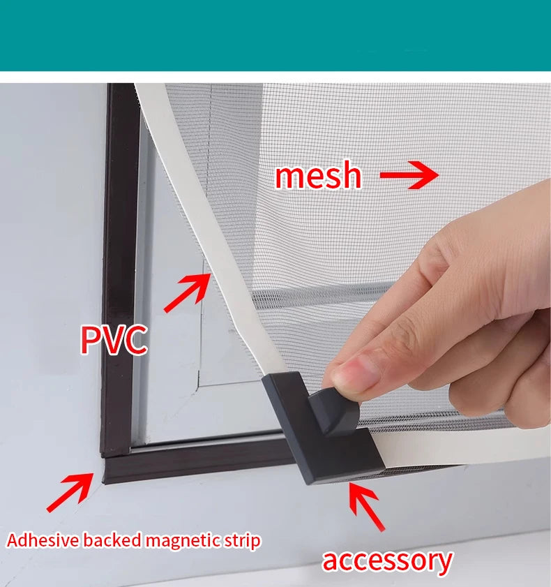 magnetic screen door mosquito net Magnetic Window Screen Tulle Mesh Stealth Customize DIY Mesh Curtain ,PVC accessory，magnetism