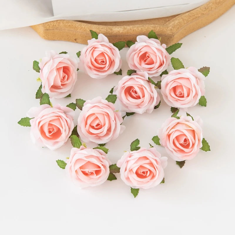 100PCS Artificial Flowers Diy Candy Box Cake Home Decor Christmas Decorative Wreaths Wedding Party Garden Roses Arch Silk Fake