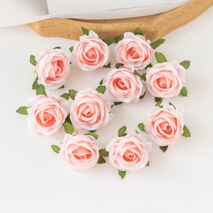 100PCS Artificial Flowers Diy Candy Box Cake Home Decor Christmas Decorative Wreaths Wedding Party Garden Roses Arch Silk Fake