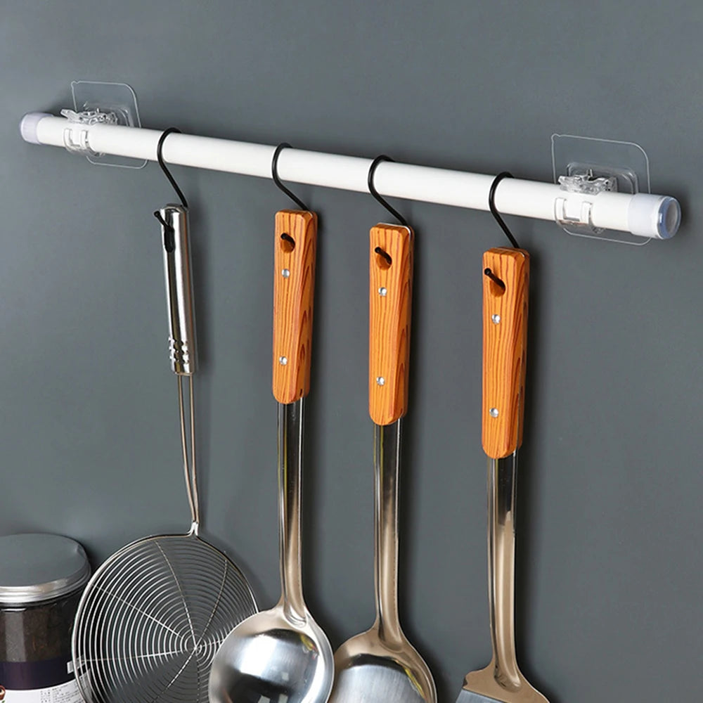 4PCS Adjustable Curtain Rod Holder Clamp Hooks Rod Bracket Holders Adhesive Wall Curtain Fixed Clip Hanging Rack Hook