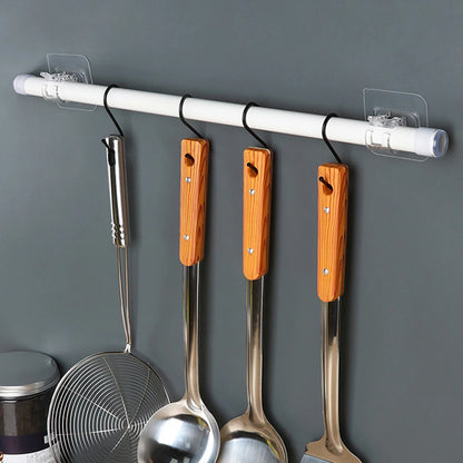 4PCS Adjustable Curtain Rod Holder Clamp Hooks Rod Bracket Holders Adhesive Wall Curtain Fixed Clip Hanging Rack Hook
