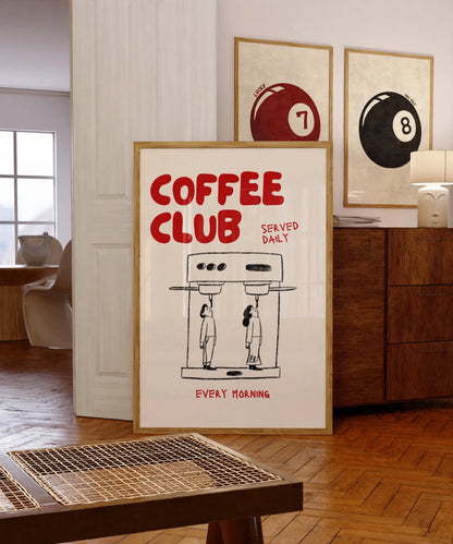 Retro Bonjour Dog Coffee Canvas Print Funny Dog Coffee Club Kitchen Wall Art Poster for Modern Living Room Bedroom Home Decor