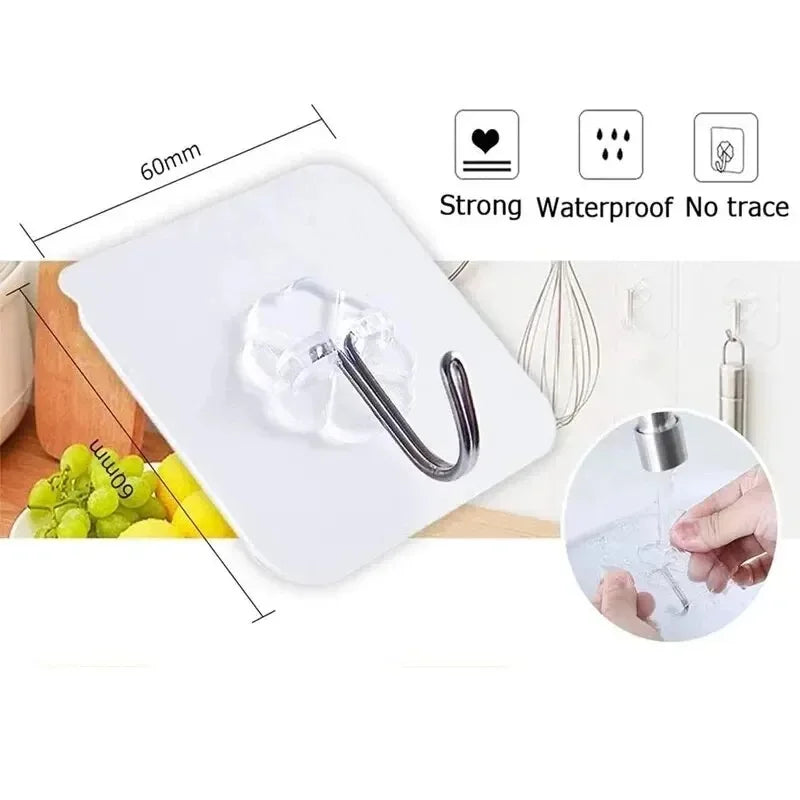 20/10PCS Hook Self-Adhesive PVC Stainless Steel Transparent Multi-Purpose Wall Holder Door Rack Kitchen Storage Organizer Home
