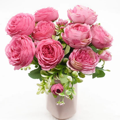 1 Bundle 5 Forks 9 Heads Artificial Peony Bouquet Home Decor Wedding Diy Festival Outdoor Furnishings Scrapbooking Bonsai Gifts