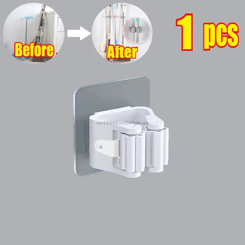 Self-adhesive Mop Holder Broom Stand Wall Mounted Mop Support Sweeping Brush Hook Storage Organizer Bathroom Kitchen Accessories