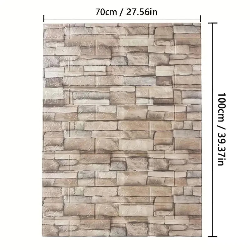 70cm*1M 3D Brick Pattern Wall Panels Wallpaper DIY Waterproof for Living Room Bedroom Kitchen Background Wall Decoration
