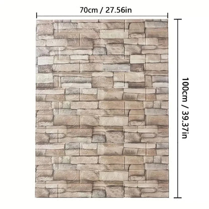 70cm*1M 3D Brick Pattern Wall Panels Wallpaper DIY Waterproof for Living Room Bedroom Kitchen Background Wall Decoration