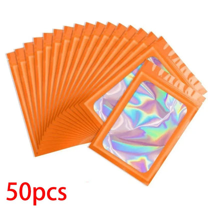 50/100PC Thicken Ziplock Bags Holographic Laser Color Plastic Pouch For DIY Jewelry Retail Storage Pouch Zip Lock Bag NO Hole