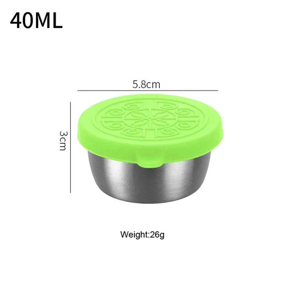 1pc Salad Dressing Container With 1.35oz/40ml Reusable Stainless Steel Cup And Leakproof Silicone Lids For Lunch Box and Picnic
