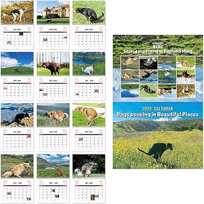 Calendar 2026 Dogs Pooping in Beautiful Places Funny Gag Gifts Thick Paper Wall Calendar Christmas Home Decor Planning Organizer