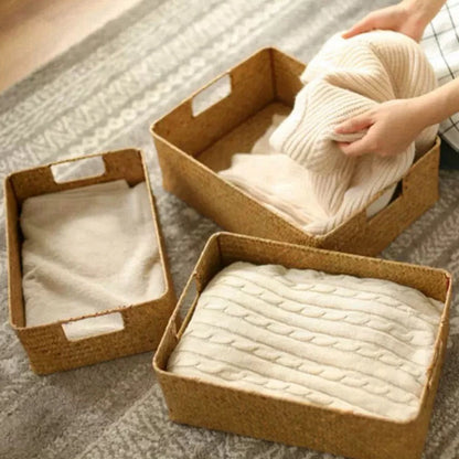 Woven Seagrass Basket for Home Decor, Natural Wicker Basket, Storage Basket, Fruit Bread Towel, Kitchen Table, Rattan