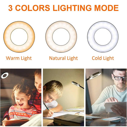 48 LEDs Desk Lamp Clip USB Book Light Bedside 360° Flexible Eye Protection Gooseneck Reading Light Brightness Adjustable 3 Leve
