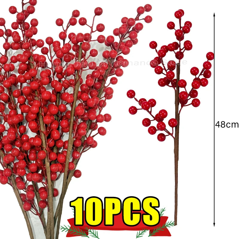 Red Berry Branches Simulation Bouquet Christmas Festival Artificial Decoration Vase Home Decor Yule Wedding Party Fake Flowers