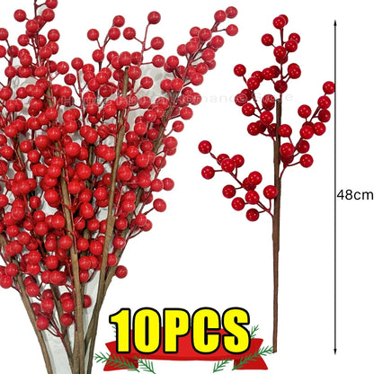 Red Berry Branches Simulation Bouquet Christmas Festival Artificial Decoration Vase Home Decor Yule Wedding Party Fake Flowers