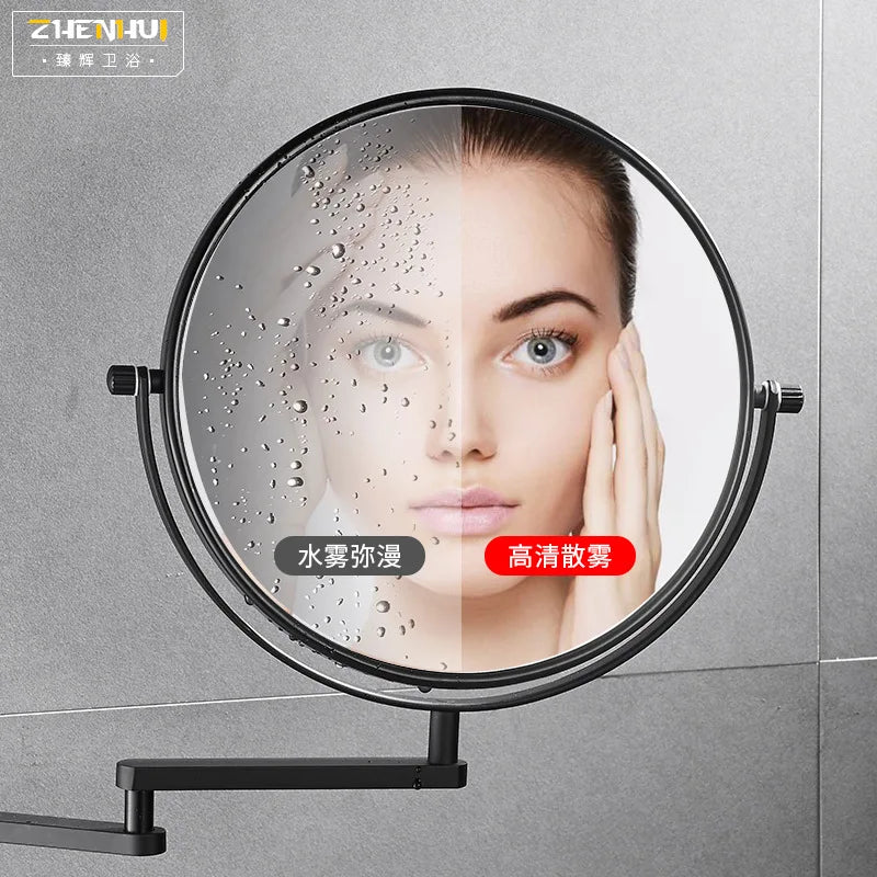Bathroom Makeup Mirror Aluminum Black Gold Telescopic Mirror Folding Beauty Mirror Wall Hanging Double Sided Mirror Bathroom